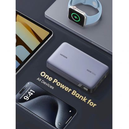 Ugreen Nexode Two Way Power Bank 20000 mAh 100W - преносима външна батерия с 2xUSB-C и 1xUSB-A изходи и технология за бързо зареждане (сив) 6