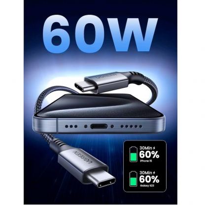 Ugreen USB-C to USB-C Data Cable 60W - кабел с бързо зареждане за устройства с USB-C порт (200 см) (черен)  4