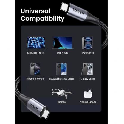 Ugreen USB-C to USB-C Cable 240W - кабел за бързо зареждане за устройства с USB-C порт (100 см) (черен)  7