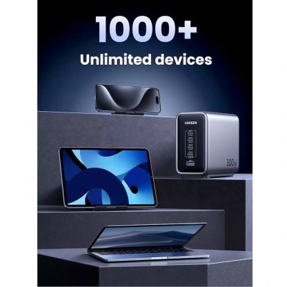 Ugreen Nexode GaN Travel Fast Wall Charger 300W - захранване за ел. мрежа за лаптопи, смартфони и таблети с 4xUSB-C и 1xUSB-A изходи с технология за бързо зареждане (тъмносив) 6