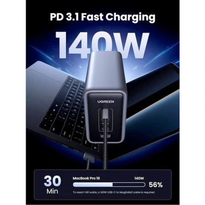 Ugreen Nexode GaN Travel Fast Wall Charger 300W - захранване за ел. мрежа за лаптопи, смартфони и таблети с 4xUSB-C и 1xUSB-A изходи с технология за бързо зареждане (тъмносив) 9