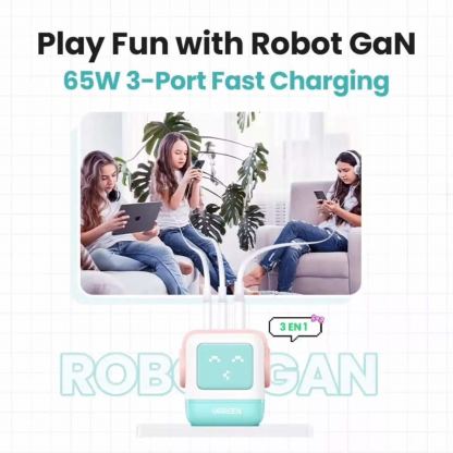 Ugreen Uno GaN Wall Charger 65W - захранване за ел. мрежа с USB-A и 2xUSB-C изходи с технология за бързо зареждане (син) 7
