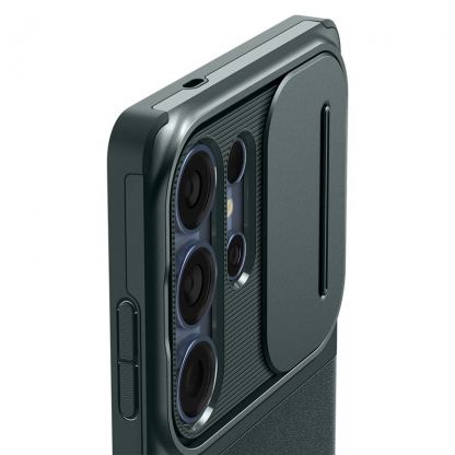 Spigen Optik Armor Case - тънък качествен силиконов (TPU) калъф с капак за камерата за Samsung Galaxy S25 Ultra (зелен) 6