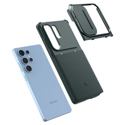Spigen Optik Armor Case - тънък качествен силиконов (TPU) калъф с капак за камерата за Samsung Galaxy S25 Ultra (зелен) 8