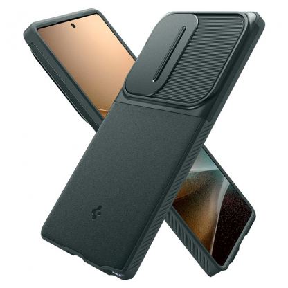 Spigen Optik Armor Case - тънък качествен силиконов (TPU) калъф с капак за камерата за Samsung Galaxy S25 Ultra (зелен) 10