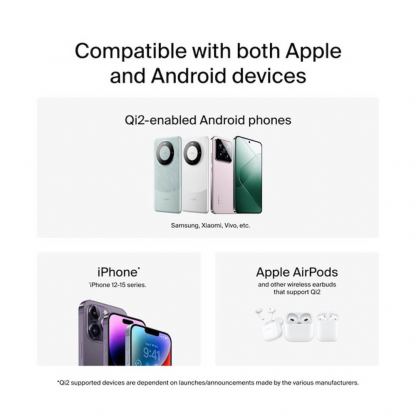 Belkin BoostCharge 2-in-1 Foldable Qi2 Magnetic Wireless Charging Stand - двойна поставка (пад) за безжично зареждане за iPhone с Magsafe и AirPods (бял)	 4