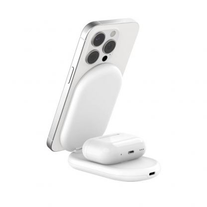 Belkin BoostCharge 2-in-1 Foldable Qi2 Magnetic Wireless Charging Stand - двойна поставка (пад) за безжично зареждане за iPhone с Magsafe и AirPods (бял)	 7
