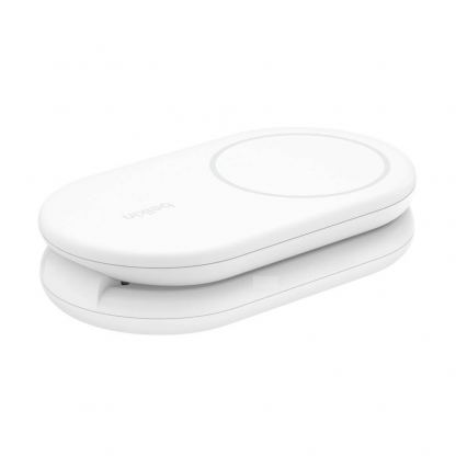 Belkin BoostCharge 2-in-1 Foldable Qi2 Magnetic Wireless Charging Stand - двойна поставка (пад) за безжично зареждане за iPhone с Magsafe и AirPods (бял)	 9