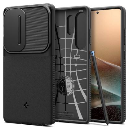 Spigen Optik Armor Case - тънък качествен силиконов (TPU) калъф с капак за камерата за Samsung Galaxy S25 Ultra (черен) 2