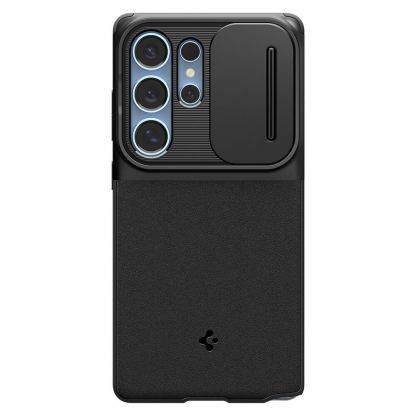 Spigen Optik Armor Case - тънък качествен силиконов (TPU) калъф с капак за камерата за Samsung Galaxy S25 Ultra (черен) 3