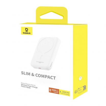 Baseus Magnetic Mini Air Wireless Charging Power Bank 6000 mAh 20W (PPCXM06A) - преносима външна батерия с USB-C порт и безжично зареждане с MagSafe (бял) 10