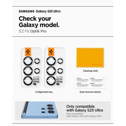 Spigen Glas.tR EZ Fit Optik Pro Lens Protector 2 Pack - 2 комплекта предпазни стъклени лещи за камерата на Samsung Galaxy S25 Ultra (черен) 8