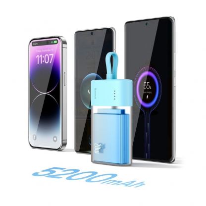 Baseus Popsicle Power Bank with Lightning Cable 20W 5200mAh - външна батерия 10000 mAh с вграден Lightning кабел и USB-C порт (син-оранжев) 10
