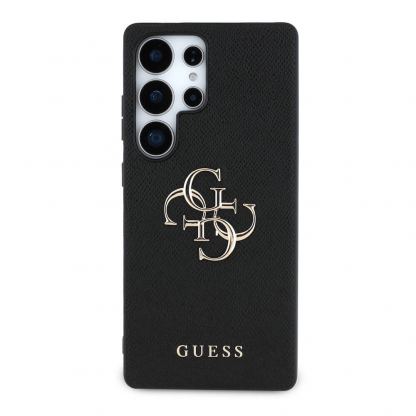 Guess PU Grained 4G Metal Logo Leather Hard Case - дизайнерски кожен кейс за Samsung Galaxy S25 Ultra (черен) 3