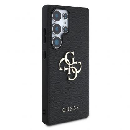 Guess PU Grained 4G Metal Logo Leather Hard Case - дизайнерски кожен кейс за Samsung Galaxy S25 Ultra (черен) 4