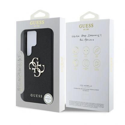 Guess PU Grained 4G Metal Logo Leather Hard Case - дизайнерски кожен кейс за Samsung Galaxy S25 Ultra (черен) 7