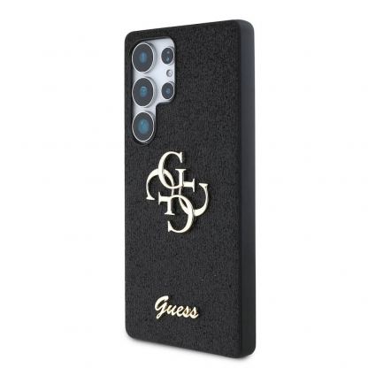 Guess PU Fixed Glitter 4G Metal Logo Case - силиконов (TPU) калъф за Samsung Galaxy S25 Ultra (черен)  2