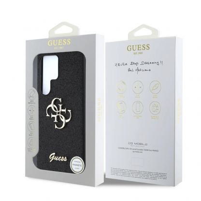 Guess PU Fixed Glitter 4G Metal Logo Case - силиконов (TPU) калъф за Samsung Galaxy S25 Ultra (черен)  7