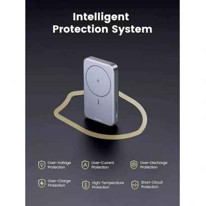 Ugreen Magnetic Wireless Power Bank 10000 mAh 20W - преносима външна батерия с USB-C порт, USB-A изход и безжично зареждане с MagSafe (тъмносив) 4