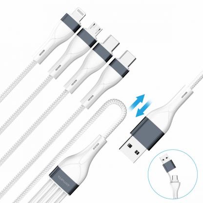 4smarts 4-in-2 Multi-Charging USB Cable - универсален USB-C кабел с Lightning, microUSB и USB-C конектори (25 см) (бял) 4