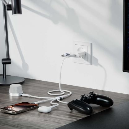 4smarts 4-in-2 Multi-Charging USB Cable - универсален USB-C кабел с Lightning, microUSB и USB-C конектори (25 см) (бял) 5