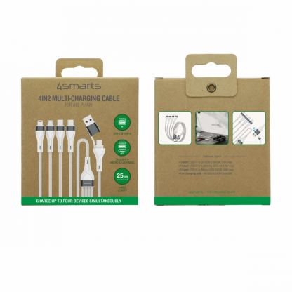 4smarts 4-in-2 Multi-Charging USB Cable - универсален USB-C кабел с Lightning, microUSB и USB-C конектори (25 см) (бял) 9