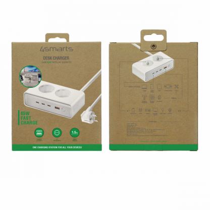 4Smarts Desk Charger GaN 65W with AC Sockets - разклонител с 2xAC контакта и захранване с 3хUSB-C и 1хUSB-A портове за мобилни устройства (бял) 9