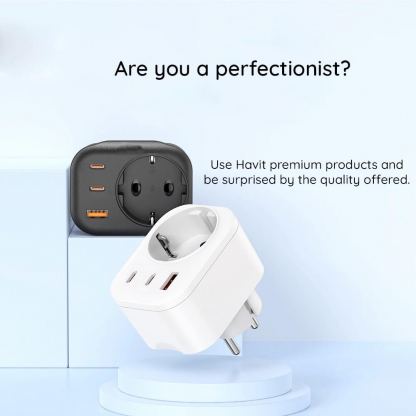 Havit 4-in-1 Wall Charger With EU Plug 30W - разклонител с AC изход и вградени USB-A и 2xUSB-C портове за зареждане на мобилни устройства (черен) 2