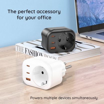 Havit 4-in-1 Wall Charger With EU Plug 30W - разклонител с AC изход и вградени USB-A и 2xUSB-C портове за зареждане на мобилни устройства (черен) 3