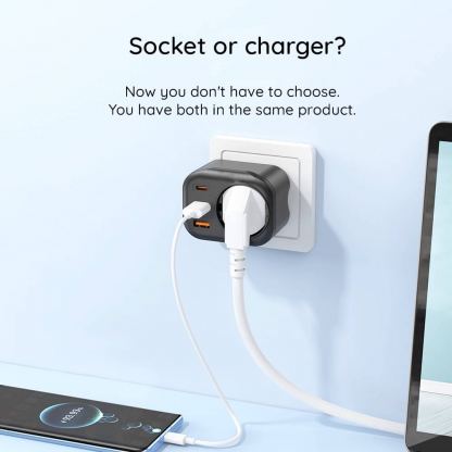 Havit 4-in-1 Wall Charger With EU Plug 30W - разклонител с AC изход и вградени USB-A и 2xUSB-C портове за зареждане на мобилни устройства (черен) 4