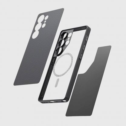 Pitaka PinButton Aramid Fiber MagSafe Case - иновативен кевларен кейс с MagSafe за Samsung Galaxy S25 Ultra (черен)  7