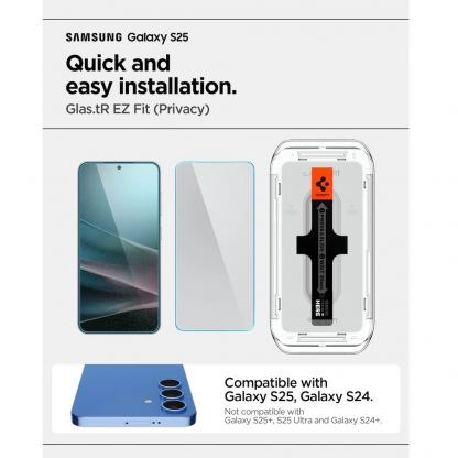Spigen Glas.Tr Ez Fit Privacy Tempered Glass 2 Pack - 2 броя стъклени защитни покрития с определен ъгъл на виждане за дисплея за Samsung Galaxy S25, Galaxy S24 7