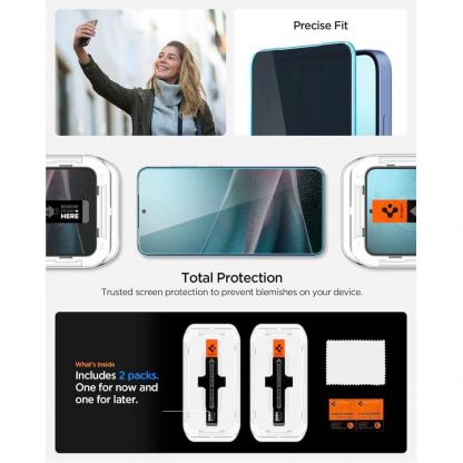 Spigen Glas.Tr Ez Fit Privacy Tempered Glass 2 Pack - 2 броя стъклени защитни покрития с определен ъгъл на виждане за дисплея за Samsung Galaxy S25, Galaxy S24 11