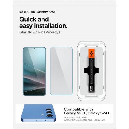 Spigen Glas.Tr Ez Fit Privacy Tempered Glass 2 Pack - 2 броя стъклени защитни покрития с определен ъгъл на виждане за дисплея за Samsung Galaxy S25 Plus, Galaxy S24 Plus 7