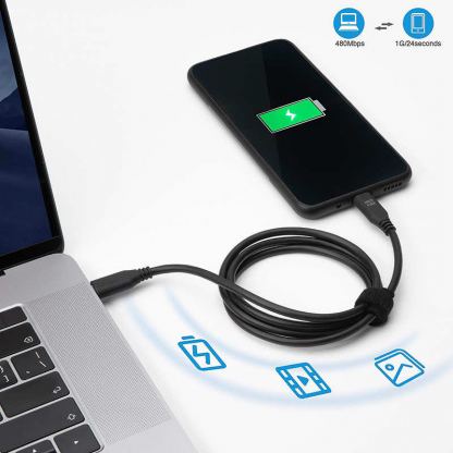 Neofier USB-C to USB-C Data Cable 60W - кабел с бързо зареждане за устройства с USB-C порт (100 см) (черен)  6