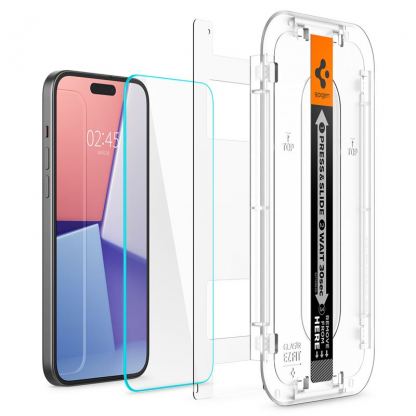 Spigen Glas.tR EZ Fit Tempered Glass 1pc - калено стъклено защитно покритие за дисплея на iPhone 15 Pro (прозрачен)(bulk) 3