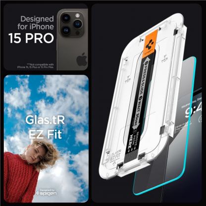 Spigen Glas.tR EZ Fit Tempered Glass 1pc - калено стъклено защитно покритие за дисплея на iPhone 15 Pro (прозрачен)(bulk) 8