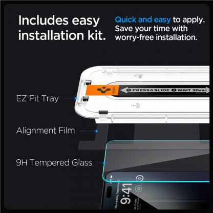 Spigen Glas.tR EZ Fit Tempered Glass 1pc - калено стъклено защитно покритие за дисплея на iPhone 15 Pro (прозрачен)(bulk) 11