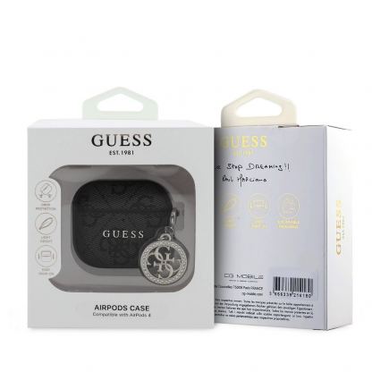 Guess 4G Script Charms PU Hard Case - кожен кейс с висулка за Apple AirPods 4 (черен) 3
