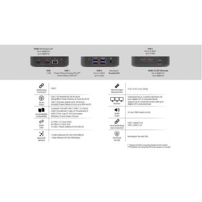 LMP Triple Display USB-C Docking Station 4K - мултифункционална док станция за свързване на допълнителна периферия за компютри с USB-C порт (черен) 9