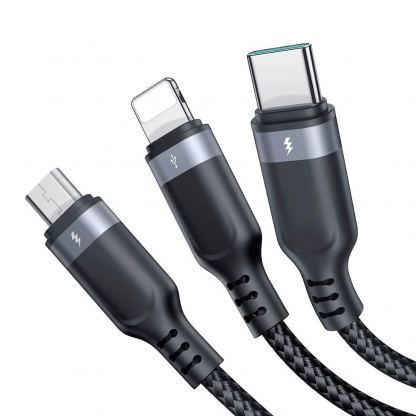 Joyroom 3-in-1 USB-A Fast Charging Cable 3.5A - универсален USB-A кабел с Lightning, microUSB и USB-C конектори (30 см) (черен) 3