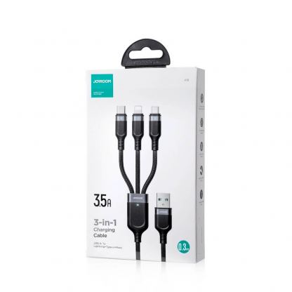 Joyroom 3-in-1 USB-A Fast Charging Cable 3.5A - универсален USB-A кабел с Lightning, microUSB и USB-C конектори (30 см) (черен) 5