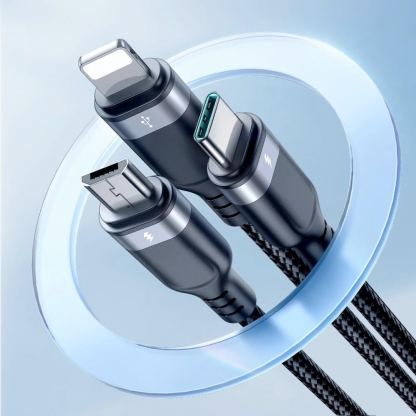Joyroom 3-in-1 USB-A Fast Charging Cable 3.5A - универсален USB-A кабел с Lightning, microUSB и USB-C конектори (30 см) (черен) 8