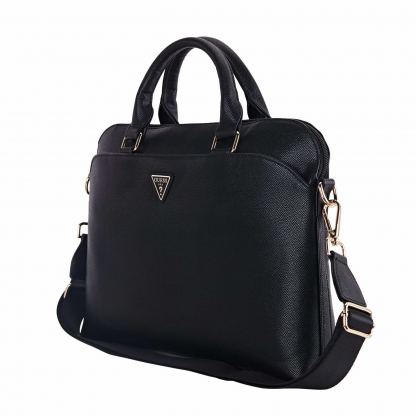 Guess PU Grained Triangle Logo Laptop Bag 16 - луксозна дизайнерска чанта с дръжки и презрамка за преносими компютри до 16 инча (черен) 2