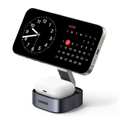 Ugreen MagSafe 2-in-1 Inductive Charger - двойна поставка (пад) за безжично зареждане за iPhone с Magsafe и AirPods (черен)	 2