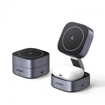 Ugreen MagSafe 2-in-1 Inductive Charger - двойна поставка (пад) за безжично зареждане за iPhone с Magsafe и AirPods (черен)	 3