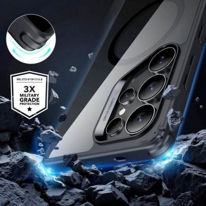 ESR Classic Hybrid HaloLock MagSafe Case - хибриден кейс с висока степен на защита с MagSafe за Samsung Galaxy S25 Ultra (черен-прозрачен)  5