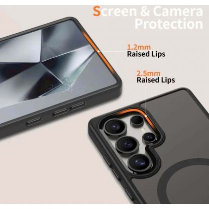 Tech-Protect MagMat MagSafe Case - хибриден удароустойчив кейс с MagSafe за Samsung Galaxy S25 Ultra (черен-прозрачен) 3