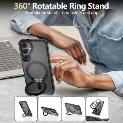 Tech-Protect Magring MagSafe Case - хибриден удароустойчив кейс с MagSafe за Samsung Galaxy S25 (черен-мат) 3