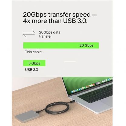 Belkin Connect USB4 USB-C to USB-C Cable 240W - здрав USB4 кабел с въжена оплетка за устройства с USB-C порт (200 см) (черен) 3